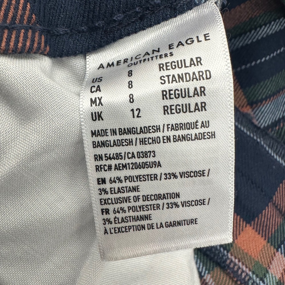 American Eagle Super Hi-Rise Skinny Trouser Navy Plaid Pants Women 8 Regular NEW - Picture 7 of 15